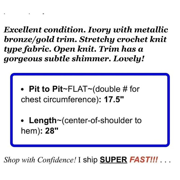 Chico's 0 Sz S Ivory Metallic Bronze Open Woven Stretch Crochet Cardigan Sweater - Picture 3 of 8